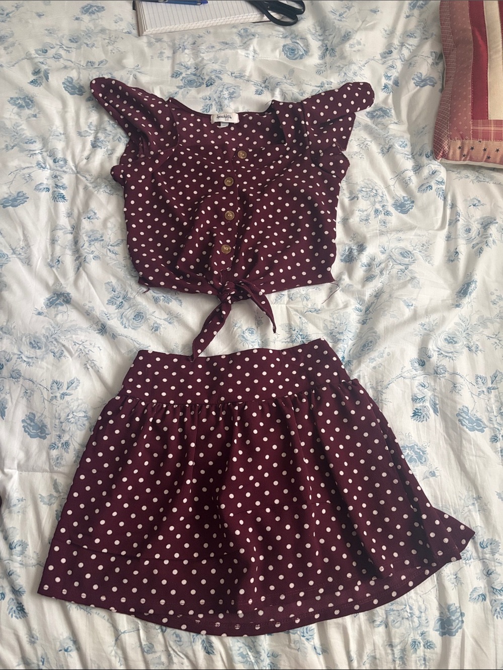 Speechless Burgundy Polka Dot Tie-Front Crop Top